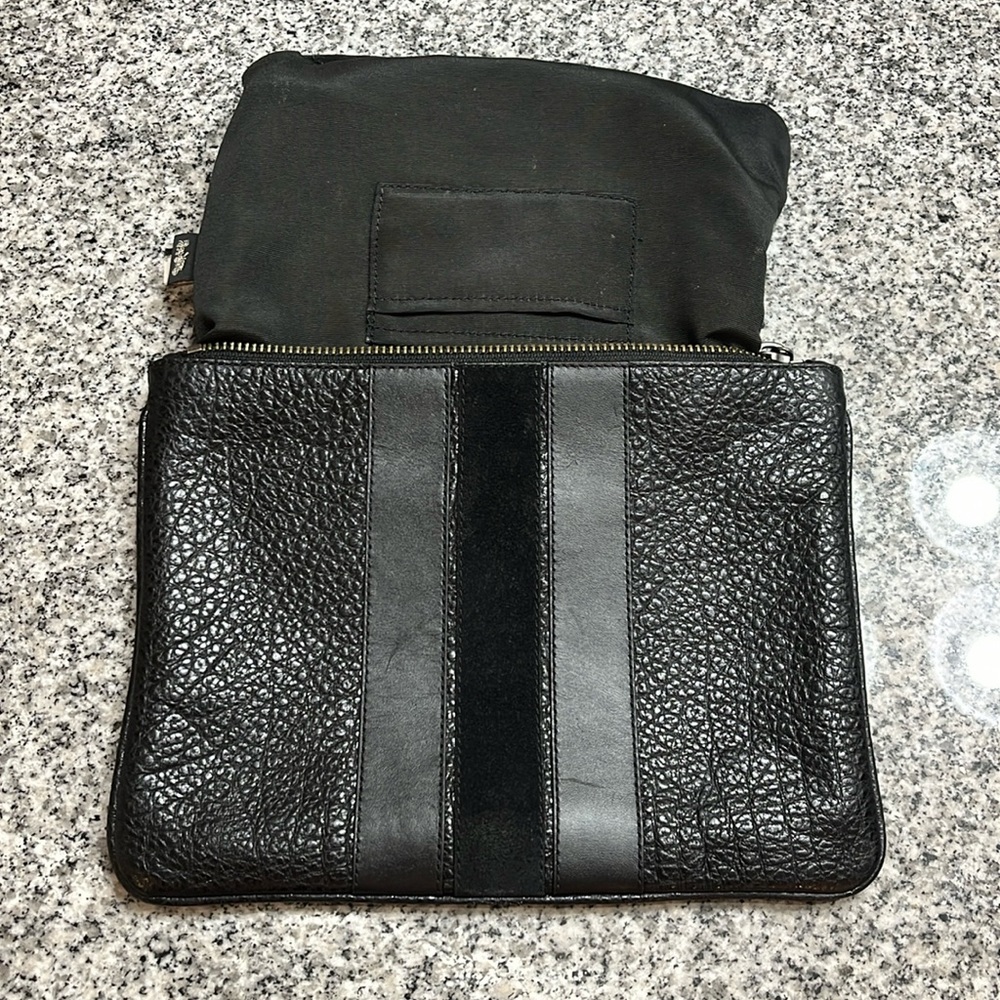 Coach New York Medium Pouch F22499 black Varsity Stripe grained leather - Picture 3 of 13
